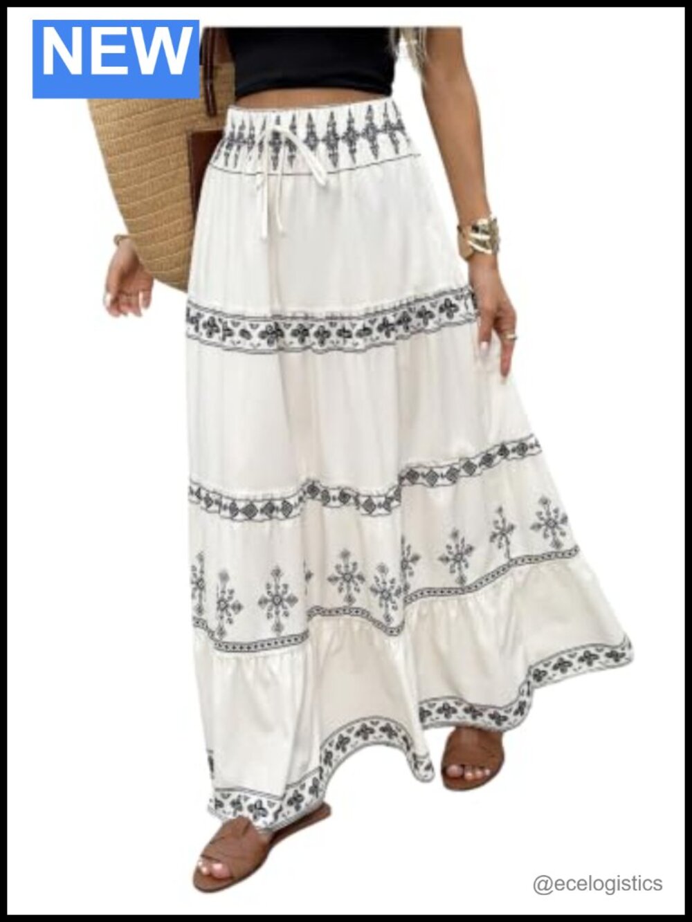 Boho Maxi A-Line Flowy Skirt High Waisted Summer Beach Vacation